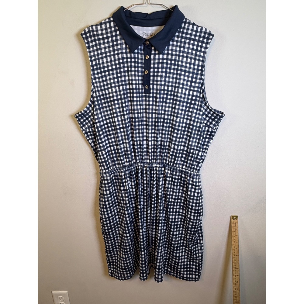 Stella Parker Womens Polo Dress Gingham Check Navy Blue XL